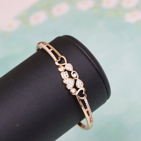Rose Gold Heart Charm Bangle with Cubic Zirconia Accents, XPBL0602 - Picture 8 of 12